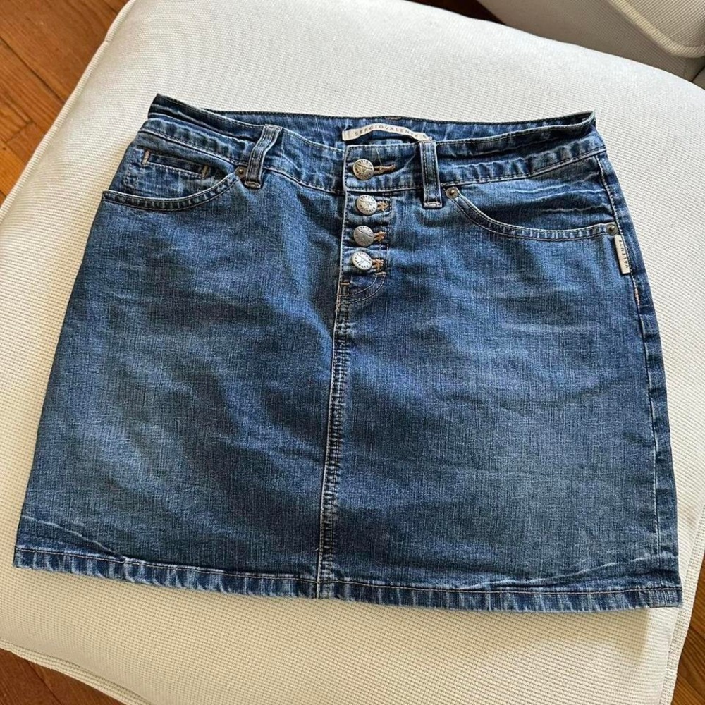 Sergio Valente‎ Womens Blue Denim Button Front Mini Skirt Medium Wash Stretch 6